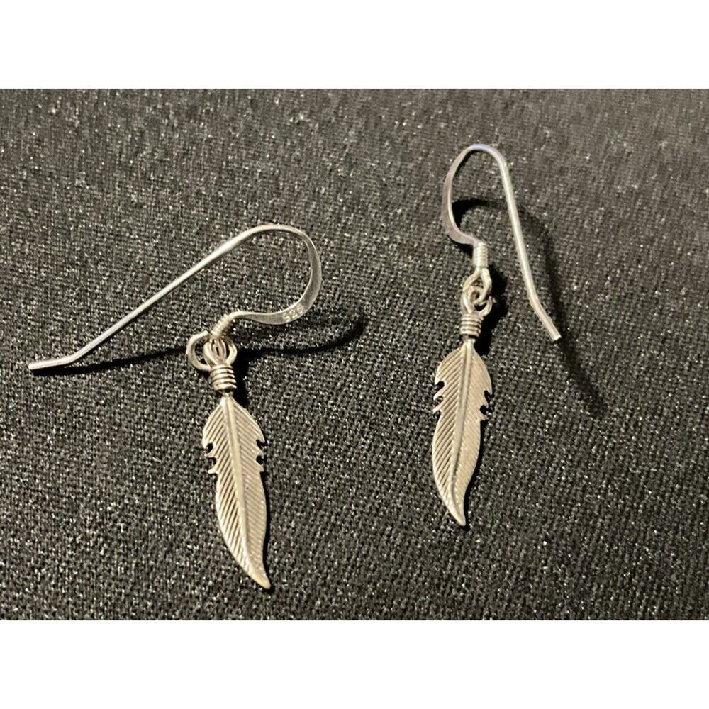 925 Fish Hook Feather Earrings